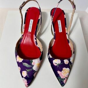 Carolina Herrera Peony Floral Slingback Kitten Heels Purple and Pink SZ 11 / 41